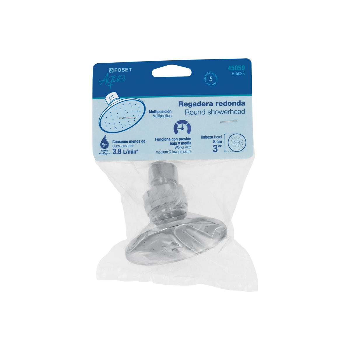 Regadera redonda 3" sin brazo, Aqua