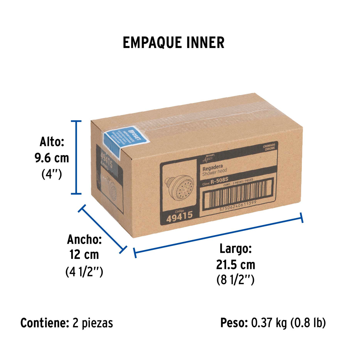Regadera plástica, 5 funciones, sin brazo, Aqua
