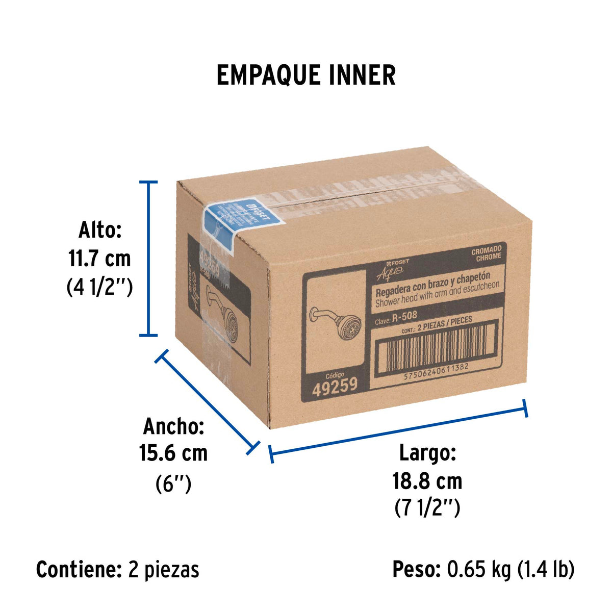 Regadera plástica, 5 funciones, con brazo, Aqua