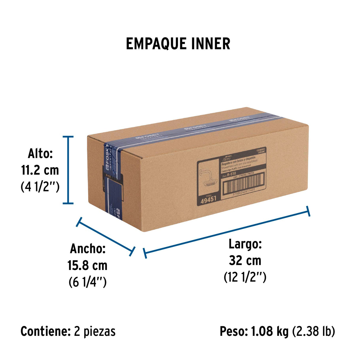 Regadera redonda, plástica, 6", con brazo, Aero