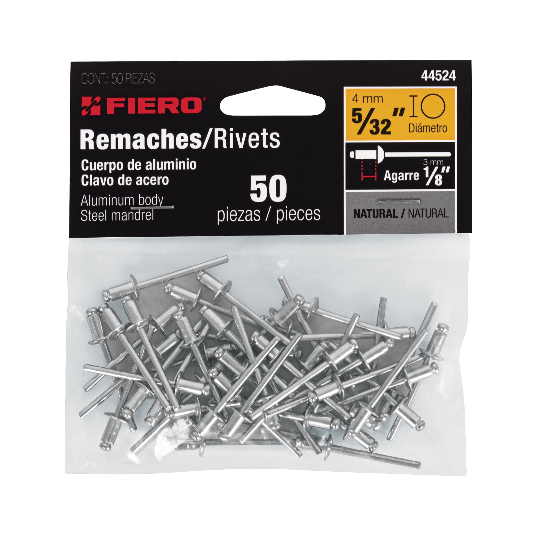 Remaches con espiga, 4x10mm, bolsa con 50 pzas