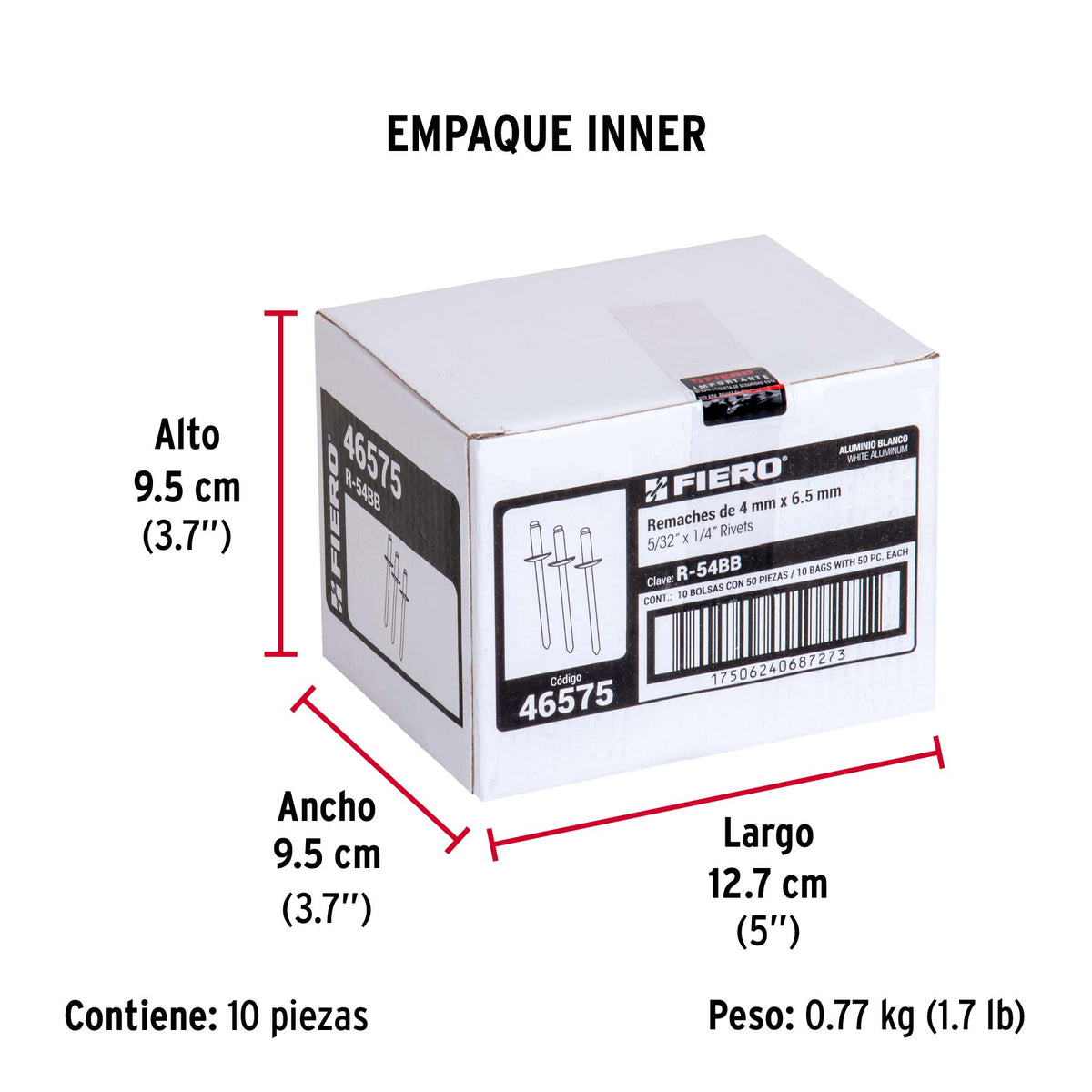 Bolsa c/50 remaches 5/32'x1/4' blancos aluminio, ala 5/16'