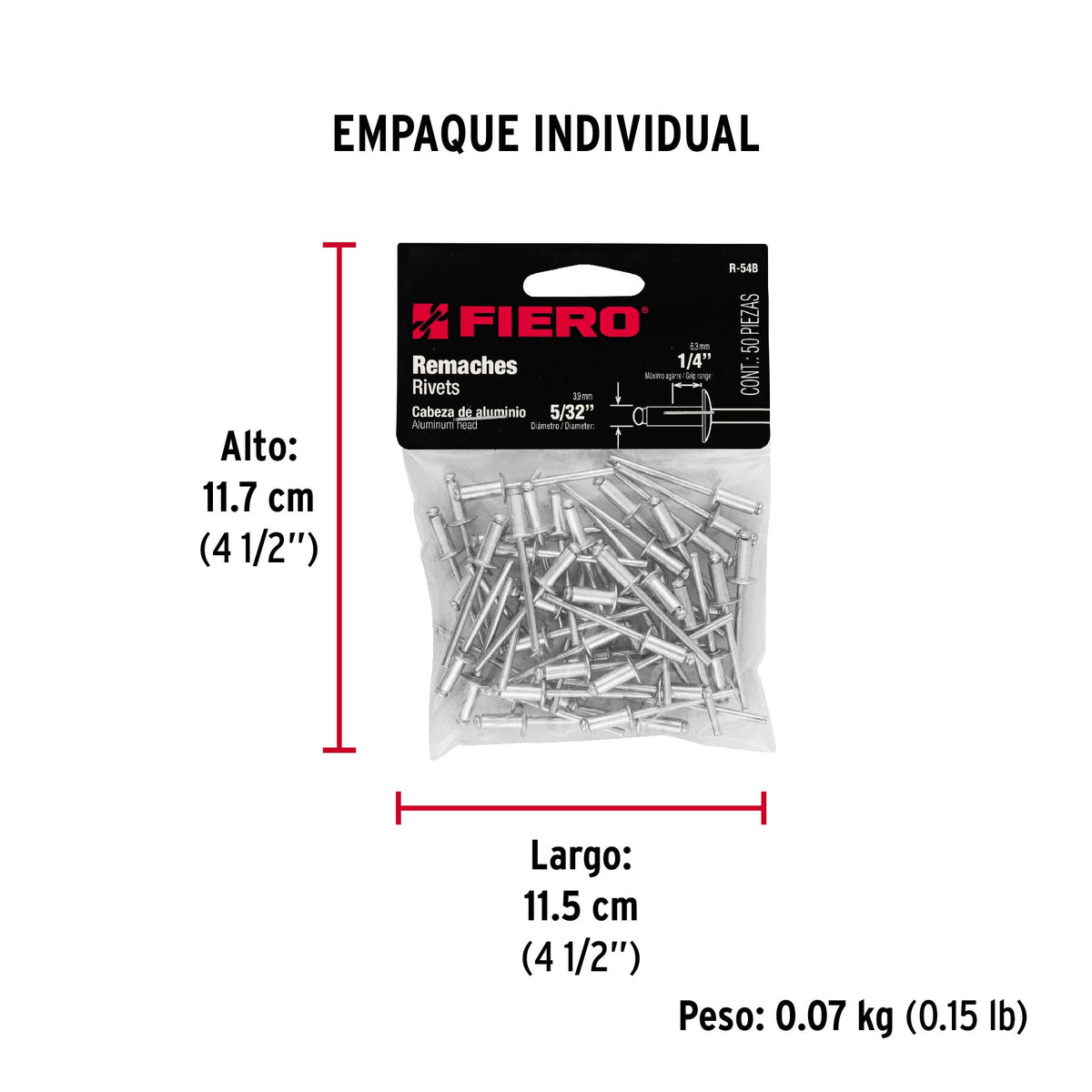 Remaches con espiga, 4x10.20mm, bolsa con 50 pzas