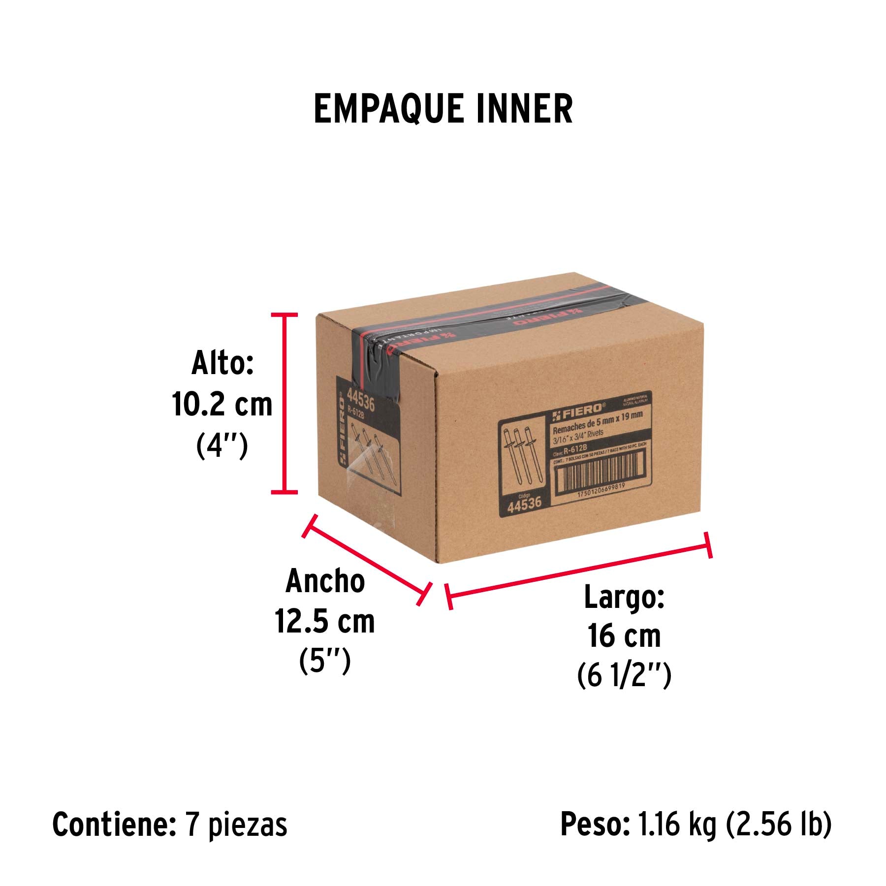 Remaches con espiga, 4.8x24.1mm, bolsa con 50 pzas
