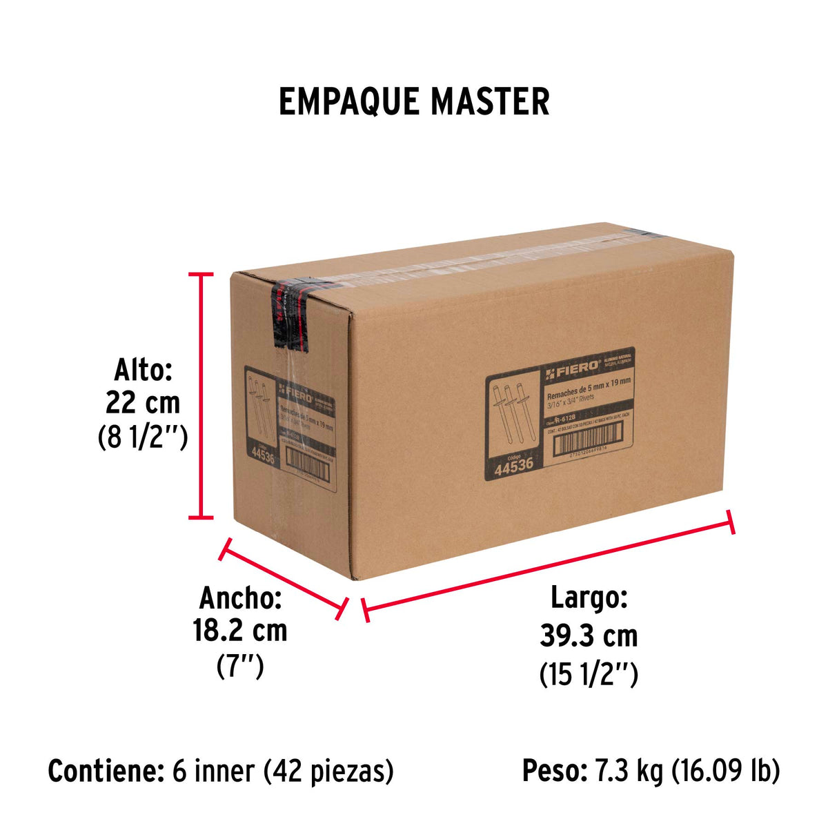 Remaches con espiga, 4.8x24.1mm, bolsa con 50 pzas