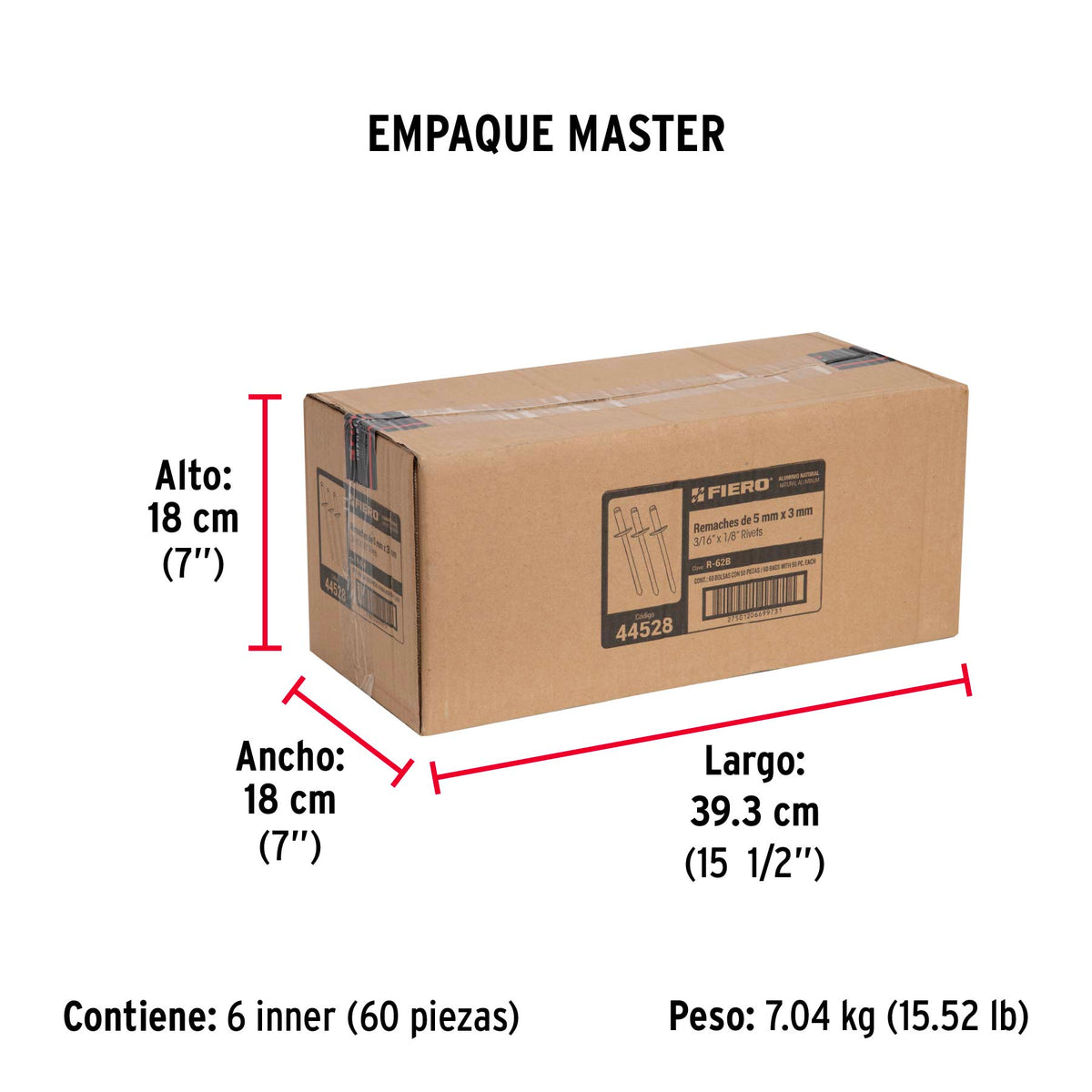 Remaches con espiga, 4.8x8.00mm, bolsa con 50 pzas