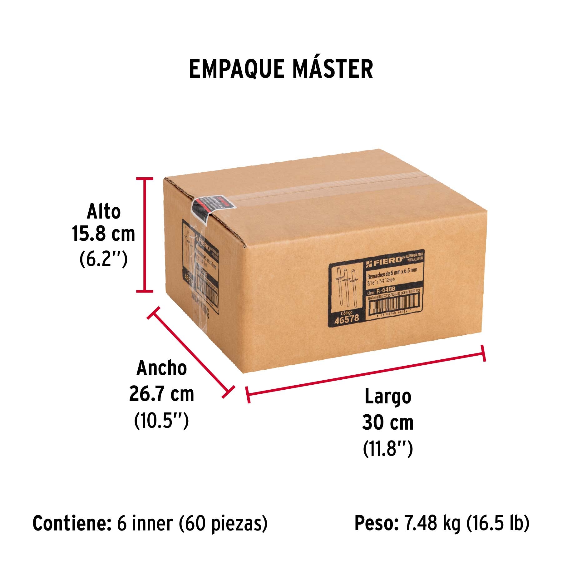 Bolsa c/50 remaches 3/16'x1/4' blancos de aluminio, ala 3/8'