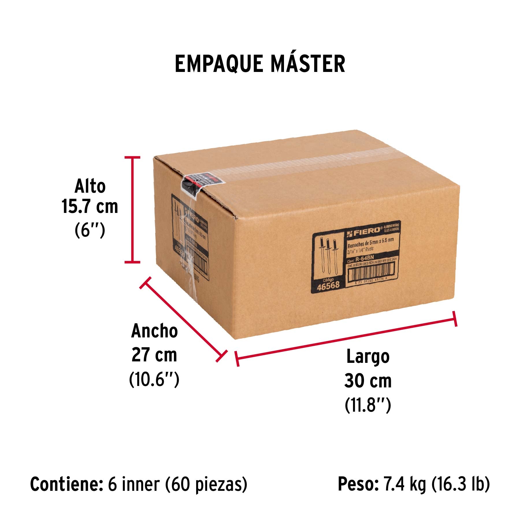 Bolsa c/50 remaches 3/16'x1/4' negros de aluminio, ala 3/8'