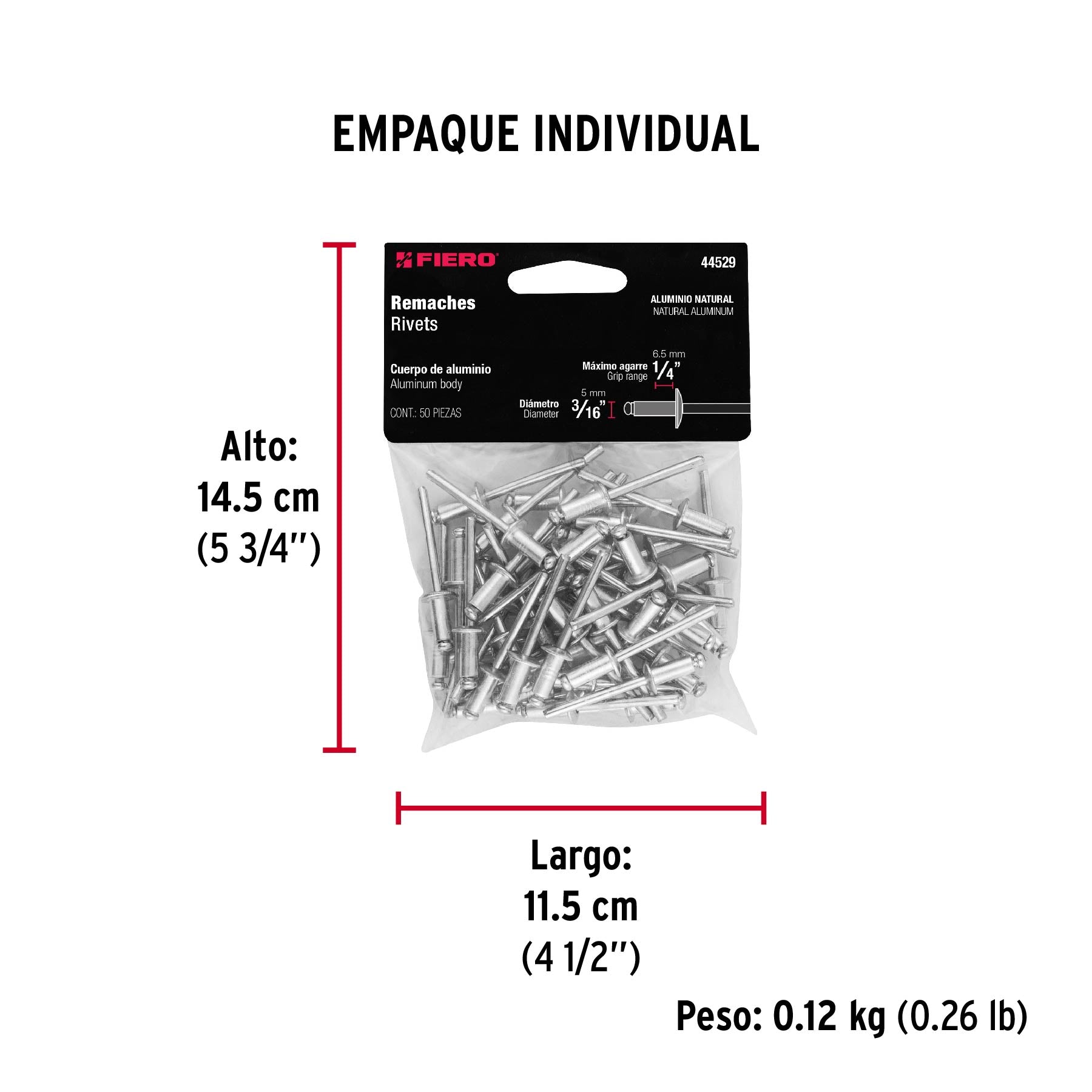 Remaches con espiga, 4.8x11.0mm, bolsa con 50 pzas