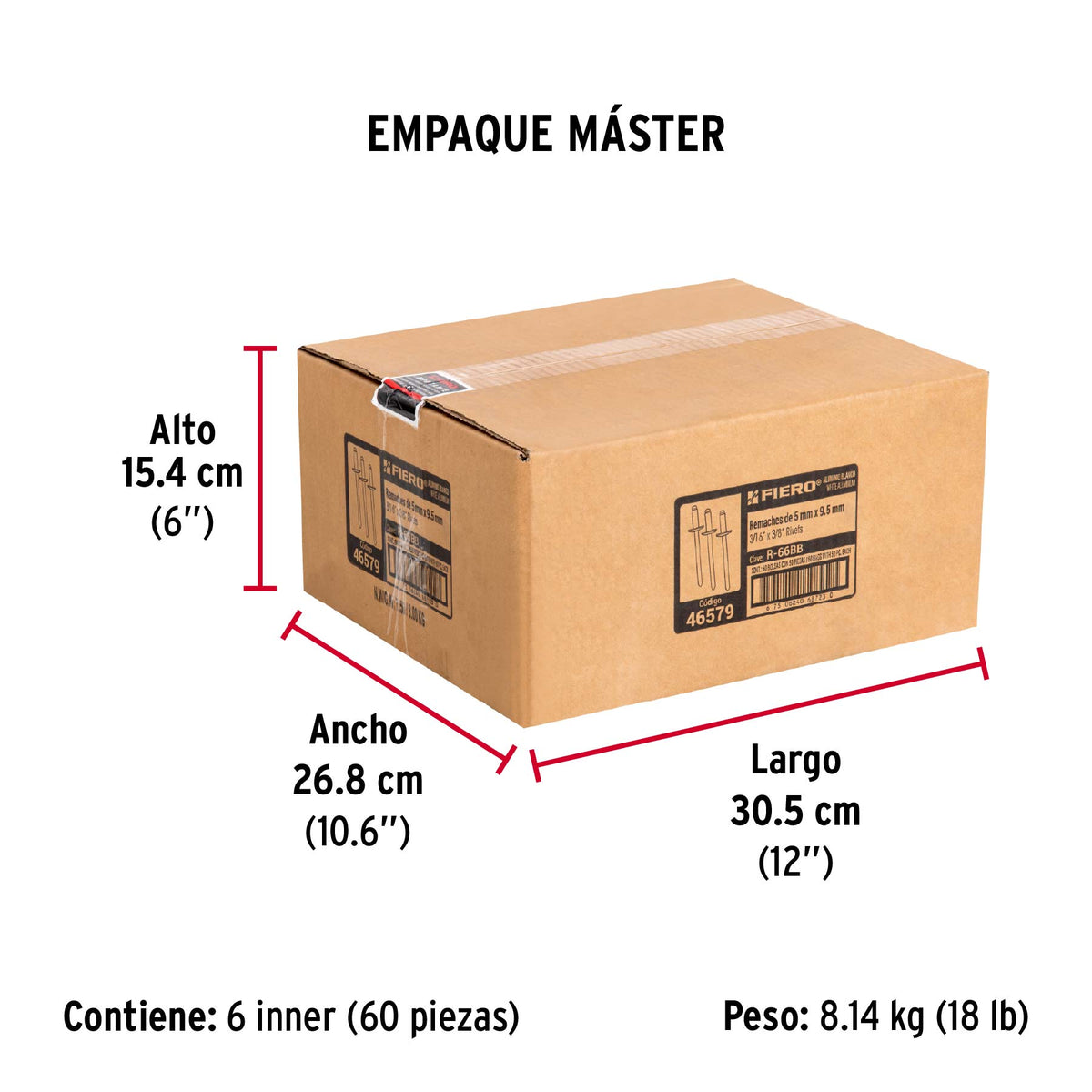 Bolsa c/50 remaches 3/16'x3/8' blancos de aluminio, ala 3/8'