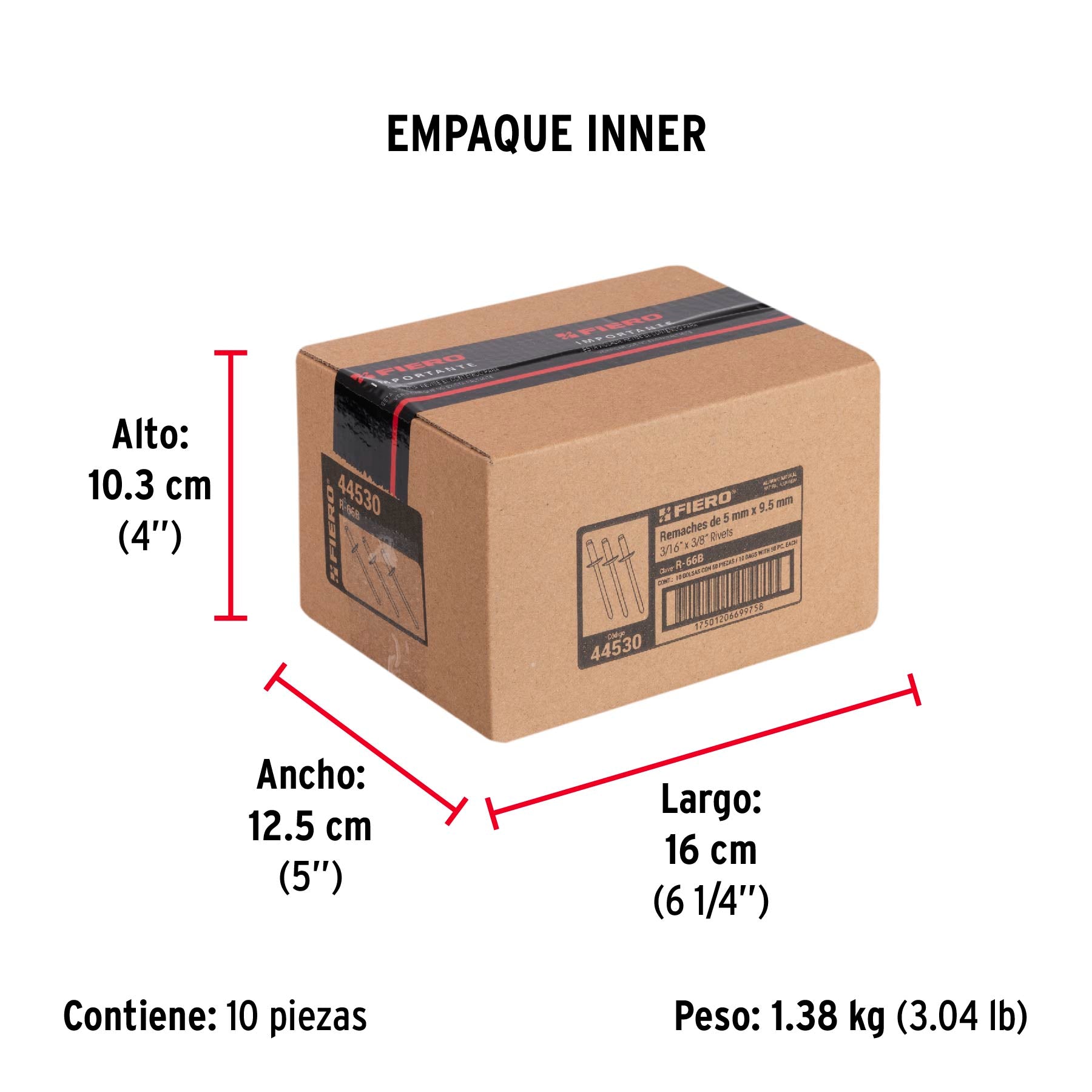 Remaches con espiga, 4.8x14.5mm, bolsa con 50 pzas