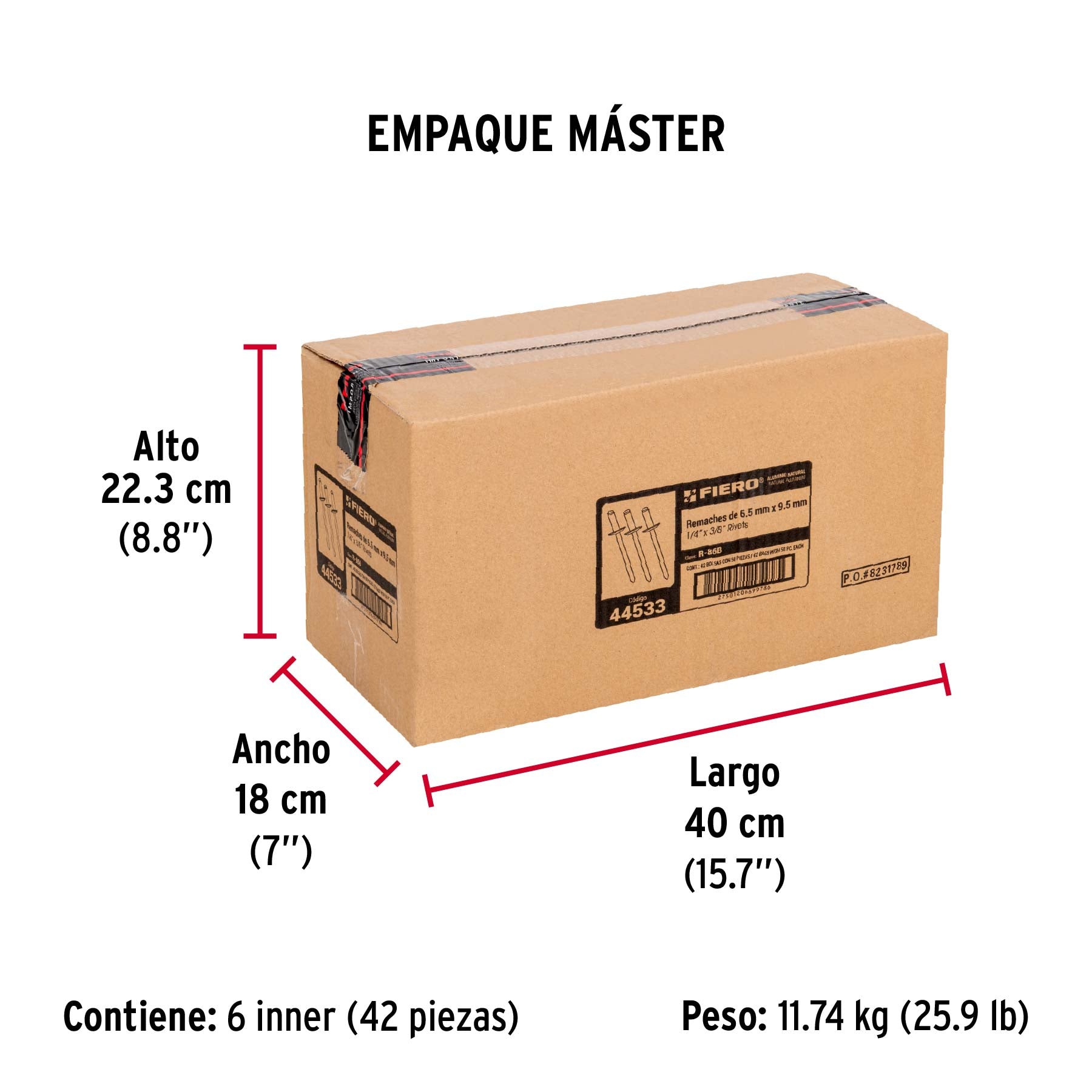 Remaches con espiga, 6.4x15.9mm, bolsa con 50 pzas