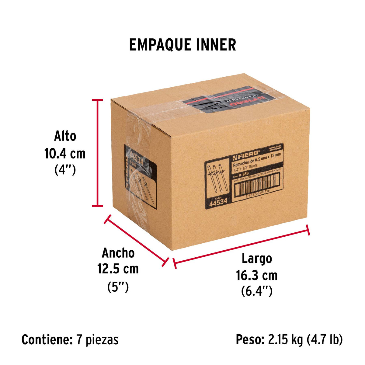 Remaches con espiga, 6.4x19.1mm, bolsa con 50 pzas
