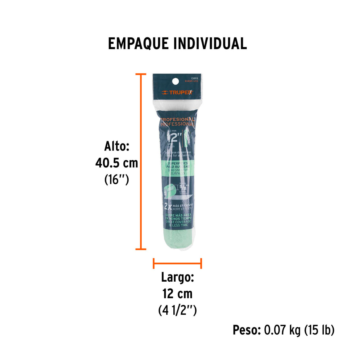 Repuesto para rodillo para pintar, felpa 12 x 5/8", lisa