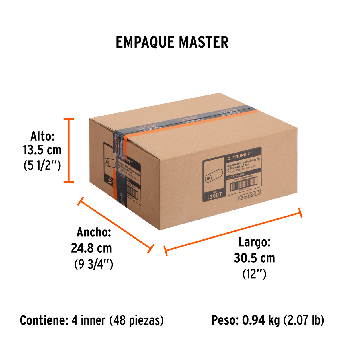 Repuesto para mini rodillo p/pintar, felpa, esponja 4 x 3/8"