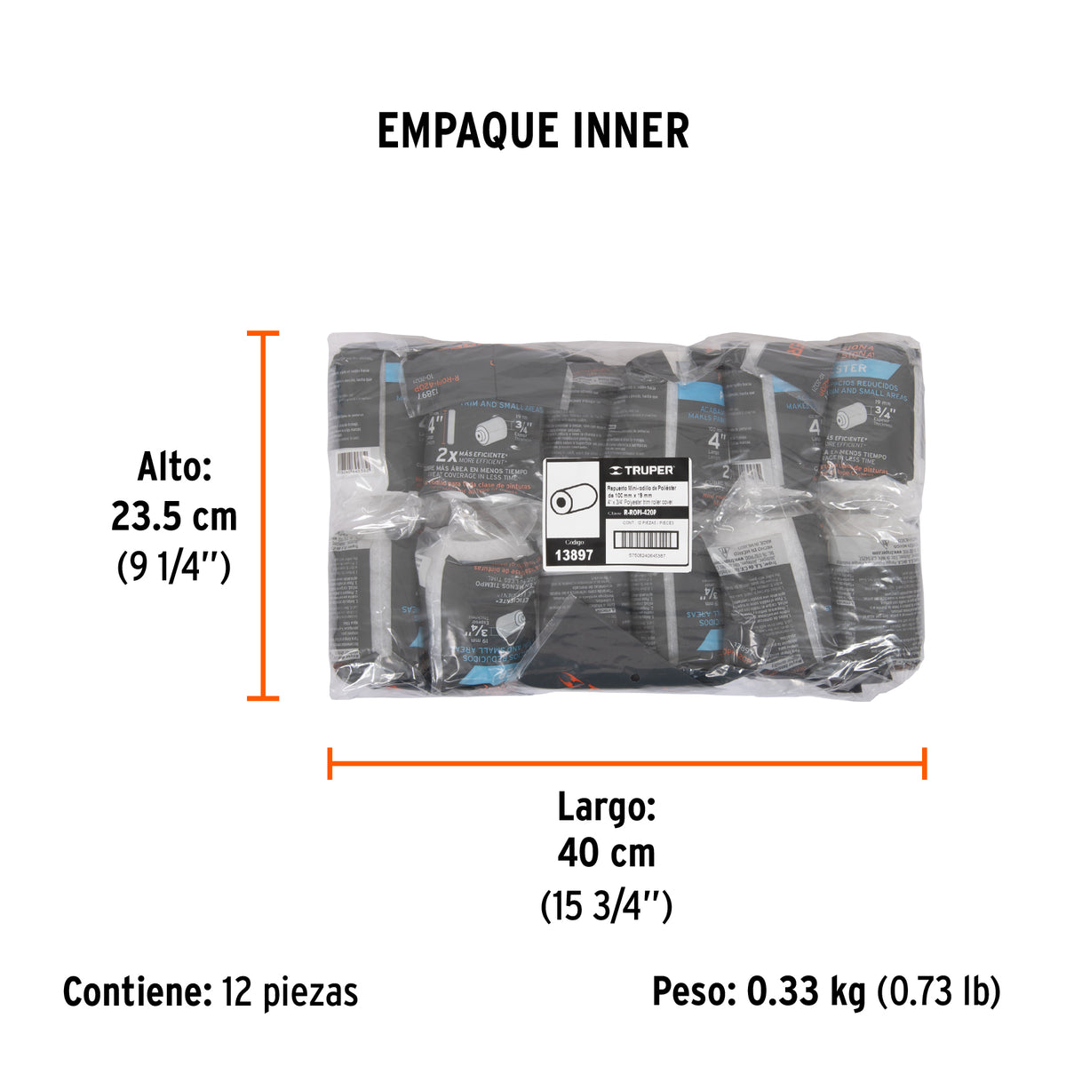 Repuesto para mini rodillo p/pintar,felpa,poliester 4 x 3/4"