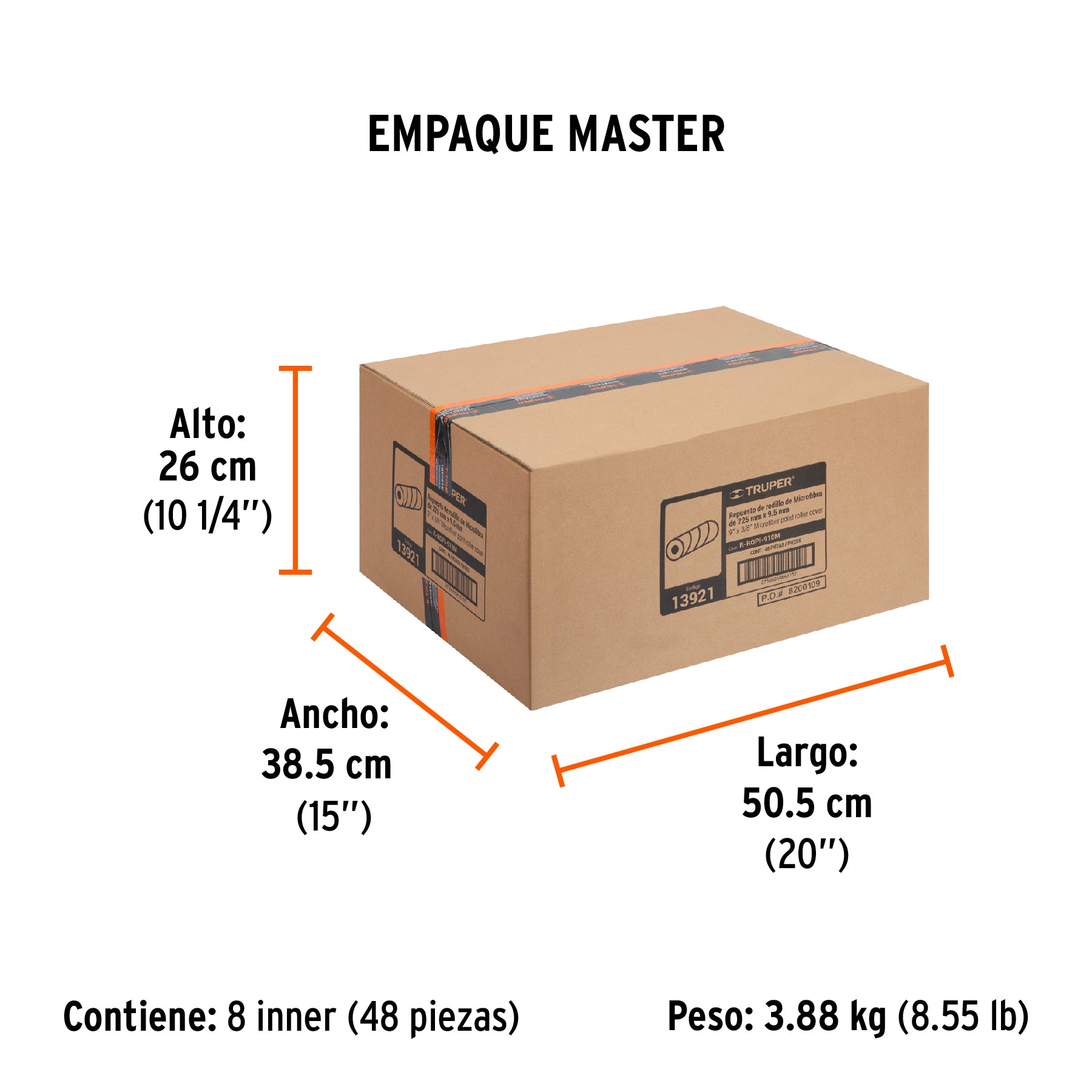 Repuesto rodillo para pintar, 9 x 3/8", de microfibra