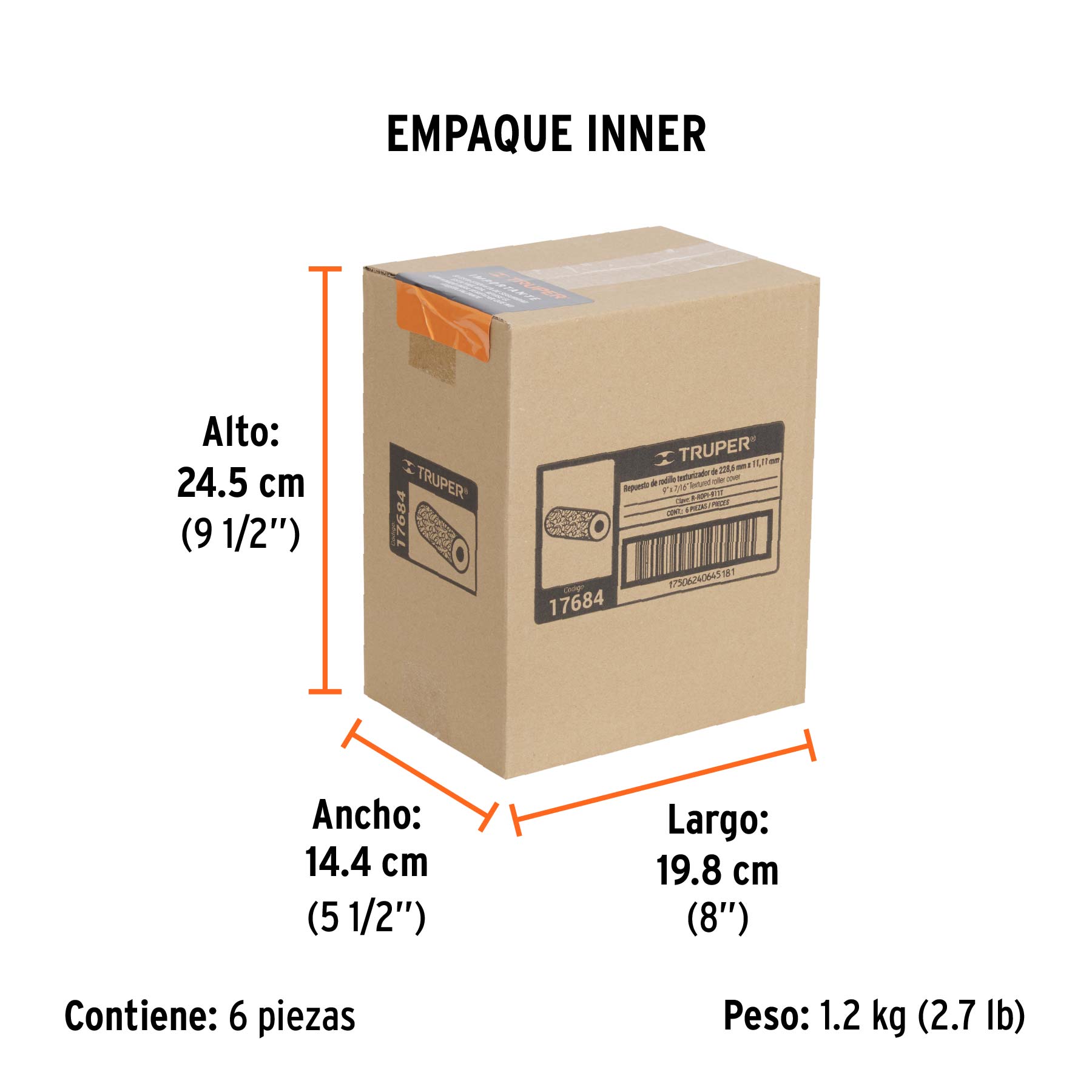 Repuesto para rodillo para pintar, 9 x 7/16", PVC, rugosa