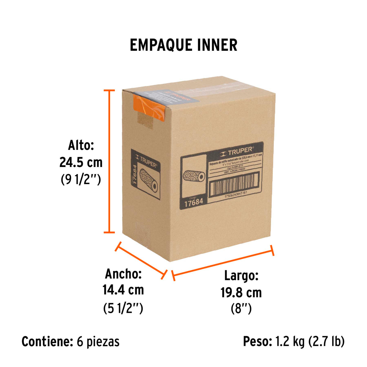 Repuesto para rodillo para pintar, 9 x 7/16", PVC, rugosa