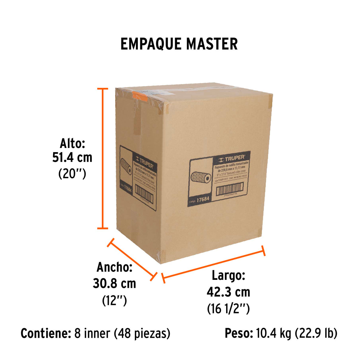 Repuesto para rodillo para pintar, 9 x 7/16", PVC, rugosa