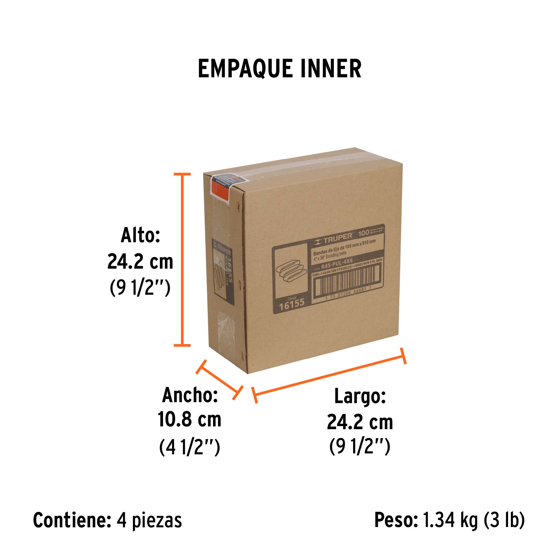 Bandas grano 100, para lijadora PUL 4x6, caja con 3 pzas