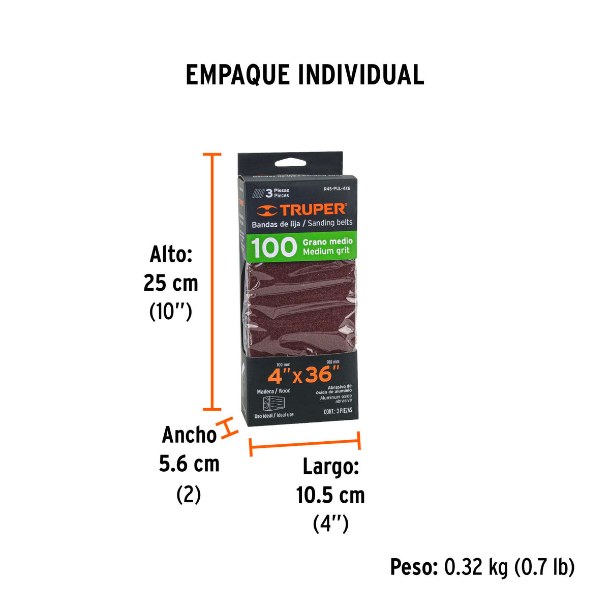 Bandas grano 100, para lijadora PUL 4x6, caja con 3 pzas
