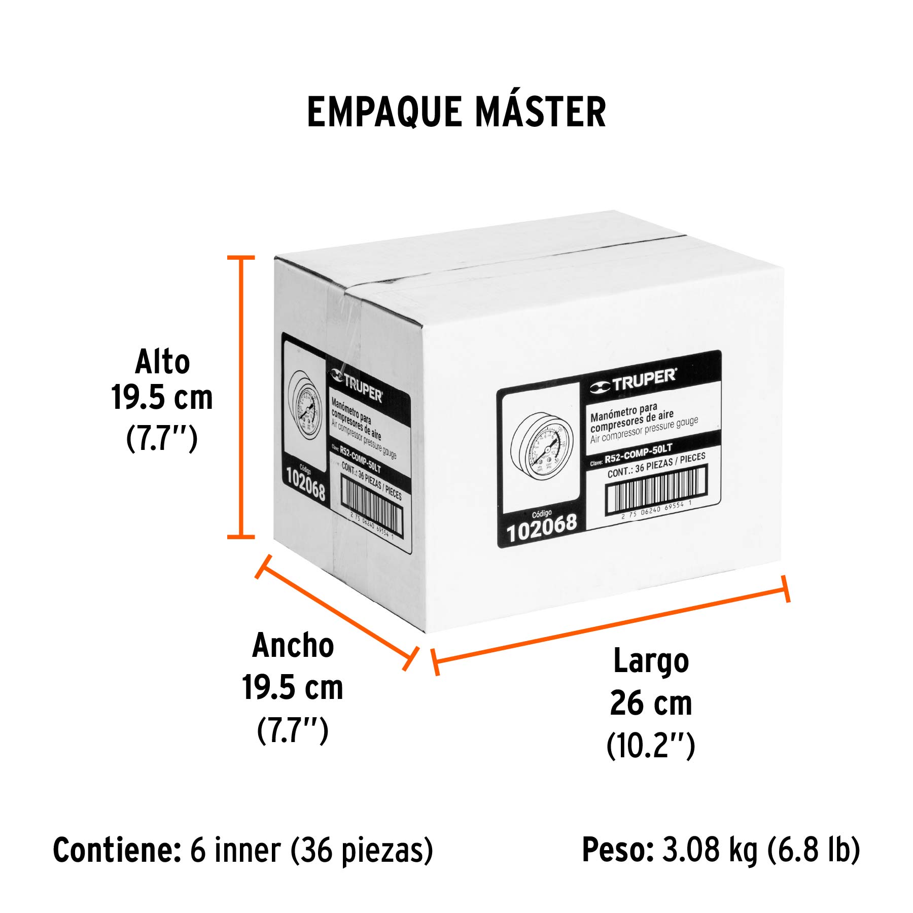 Manómetro para compresores Grupo 2, Truper