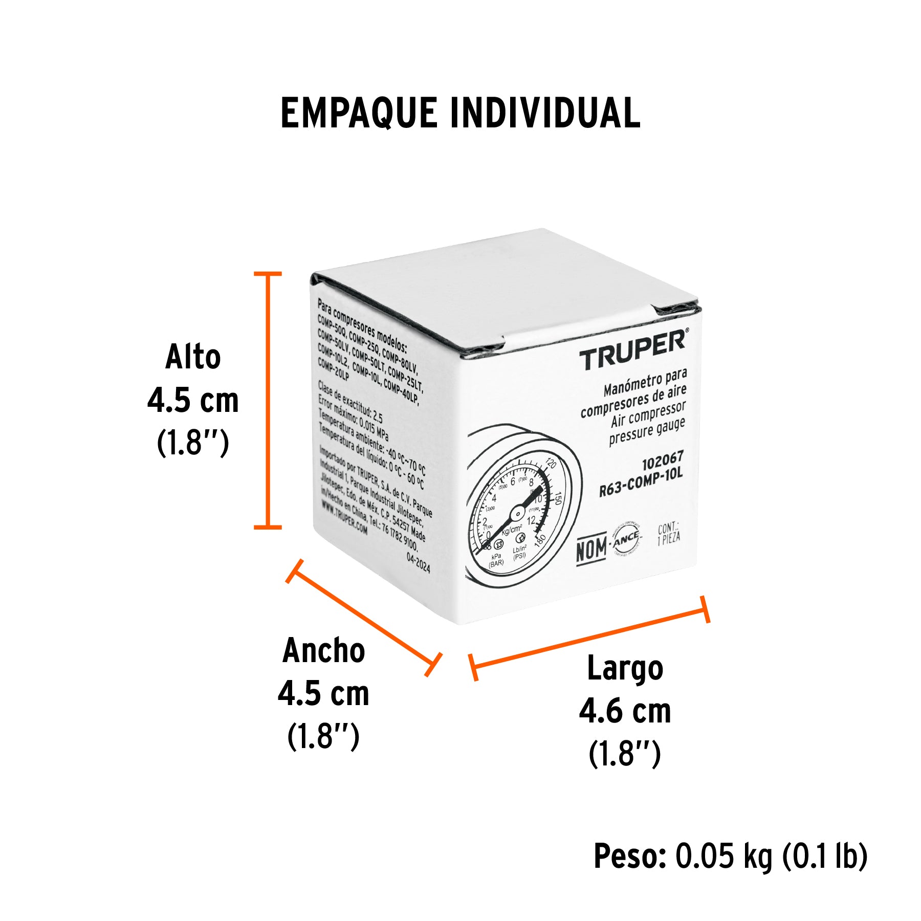 Manómetro para compresores Grupo 1, Truper