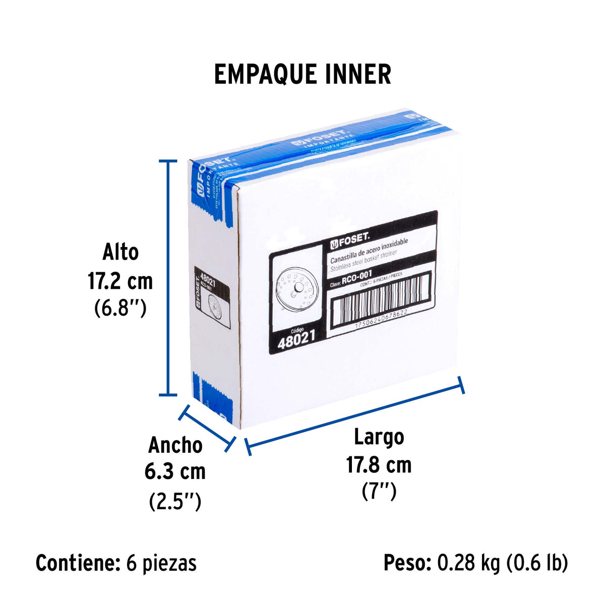 Canastilla de acero inoxidable para contracanastas de 3-1/2'
