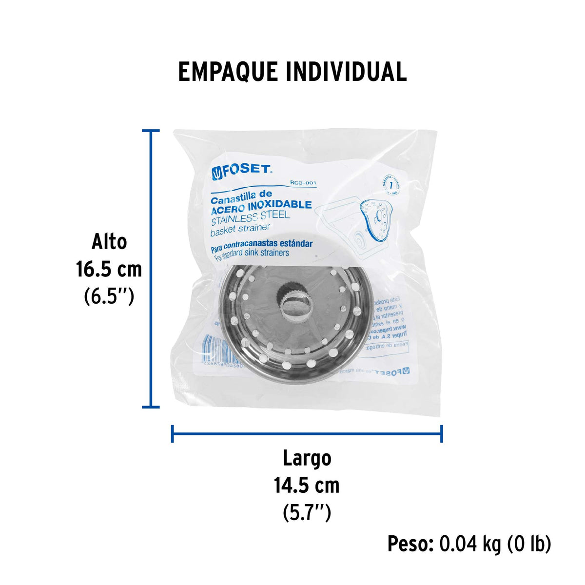 Canastilla de acero inoxidable para contracanastas de 3-1/2'