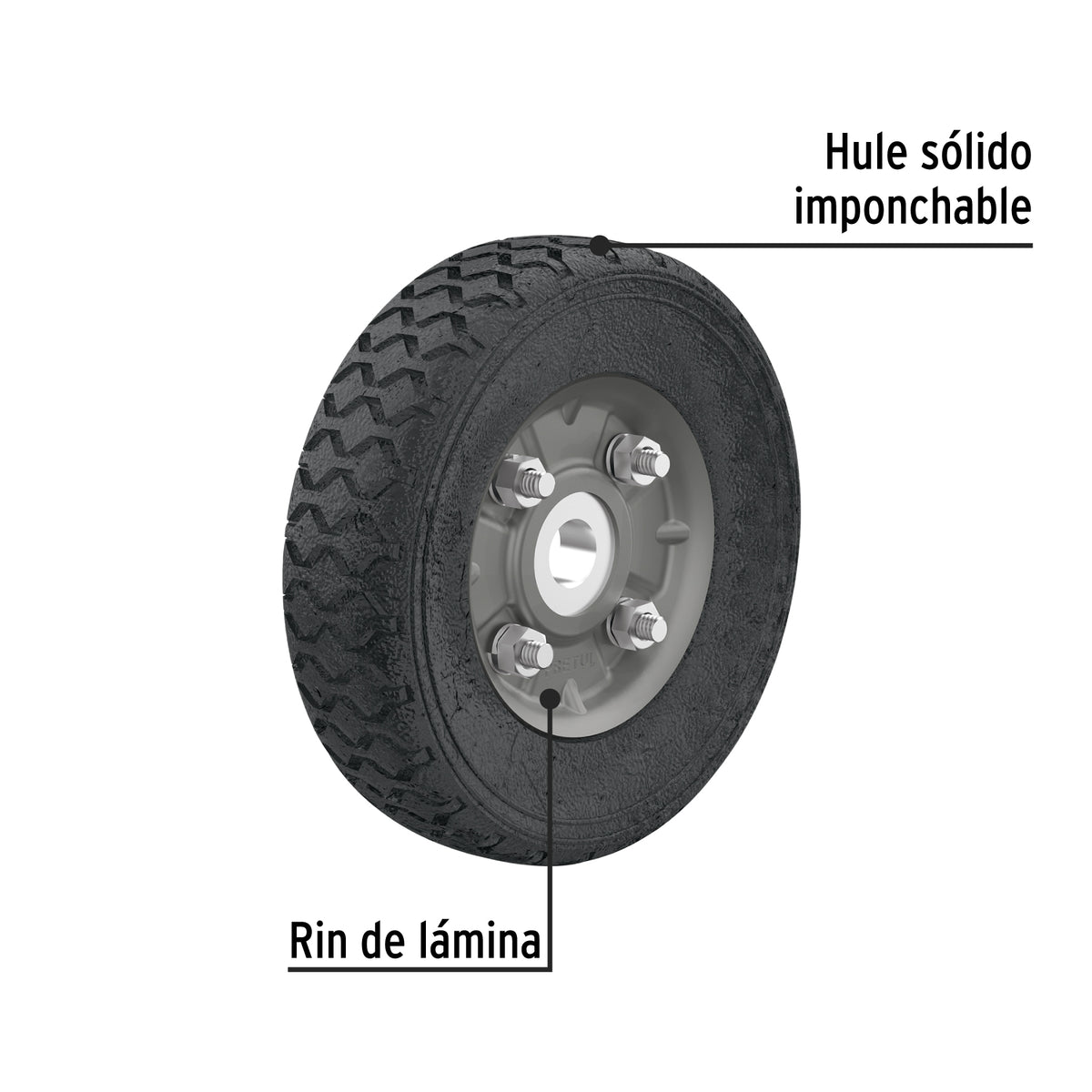 Rueda de hule sólido imponchable 6", un balero, PRETUL