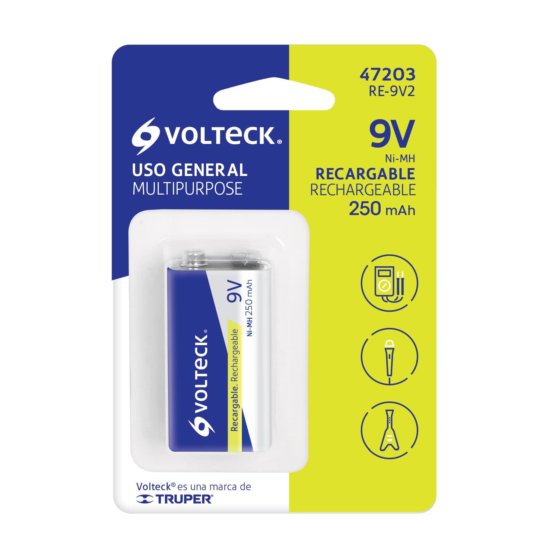 Pila recargable, uso general, 9 V, 250 mAh, 1 pieza