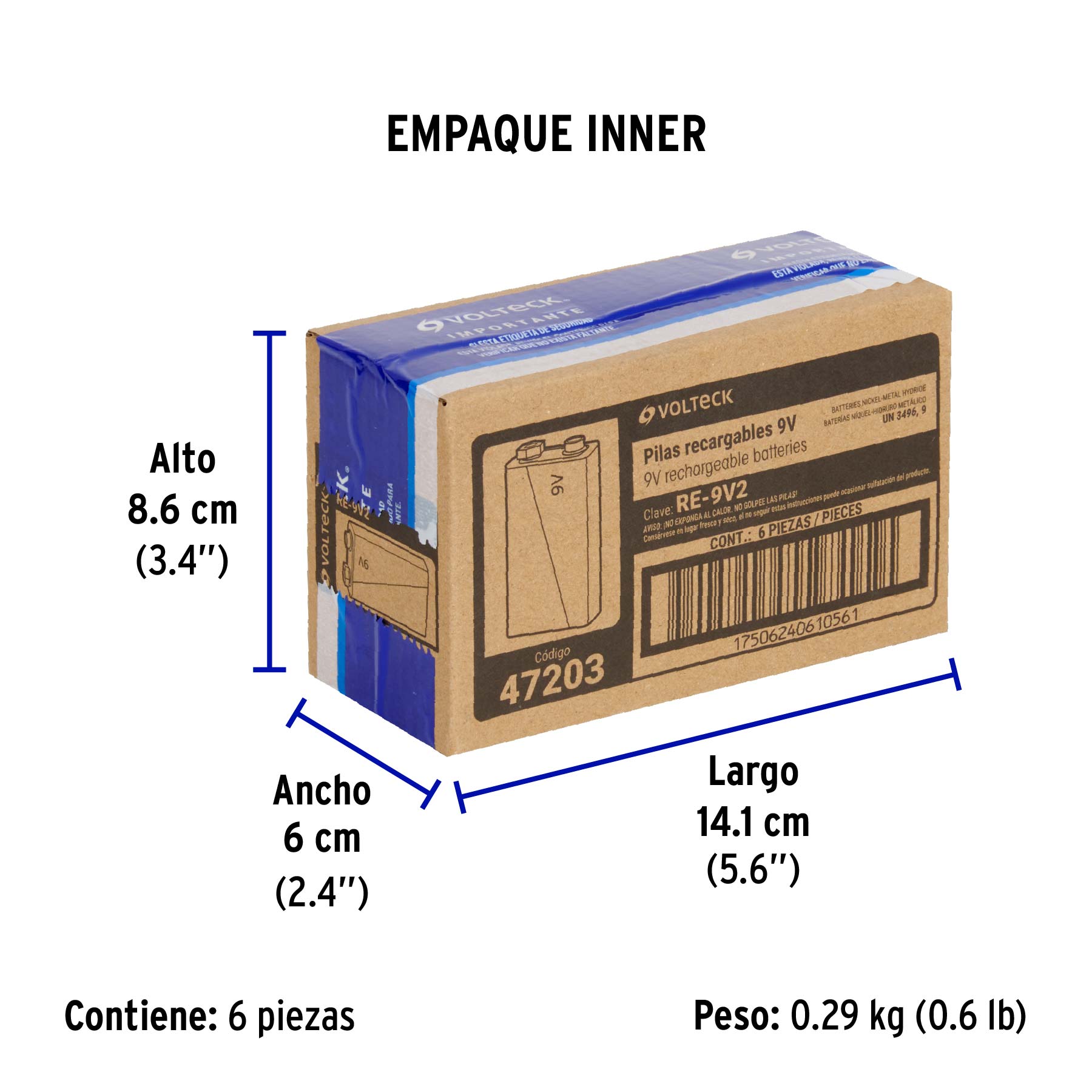 Pila recargable, uso general, 9 V, 250 mAh, 1 pieza