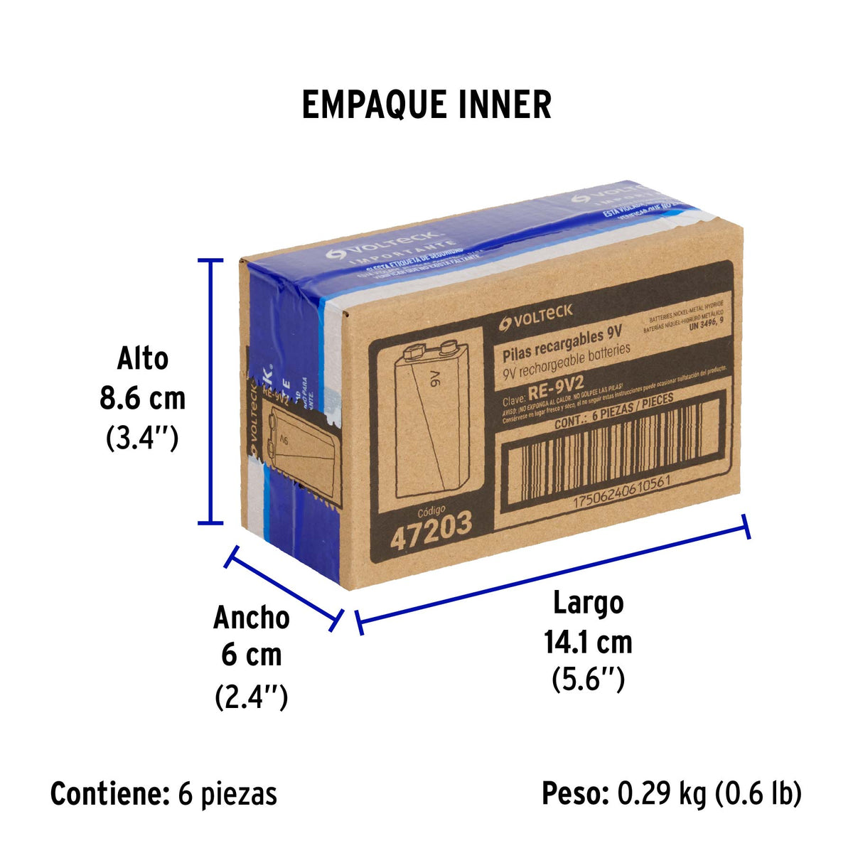 Pila recargable, uso general, 9 V, 250 mAh, 1 pieza