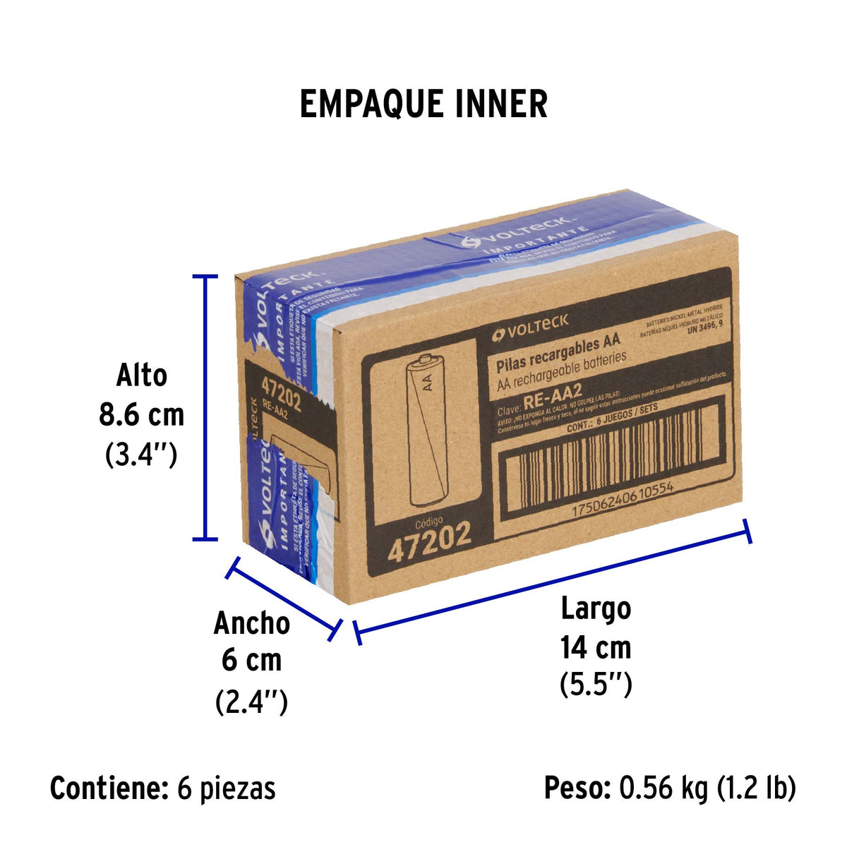Pilas recargables, uso general, AA, 1,300 mAh, 4 piezas