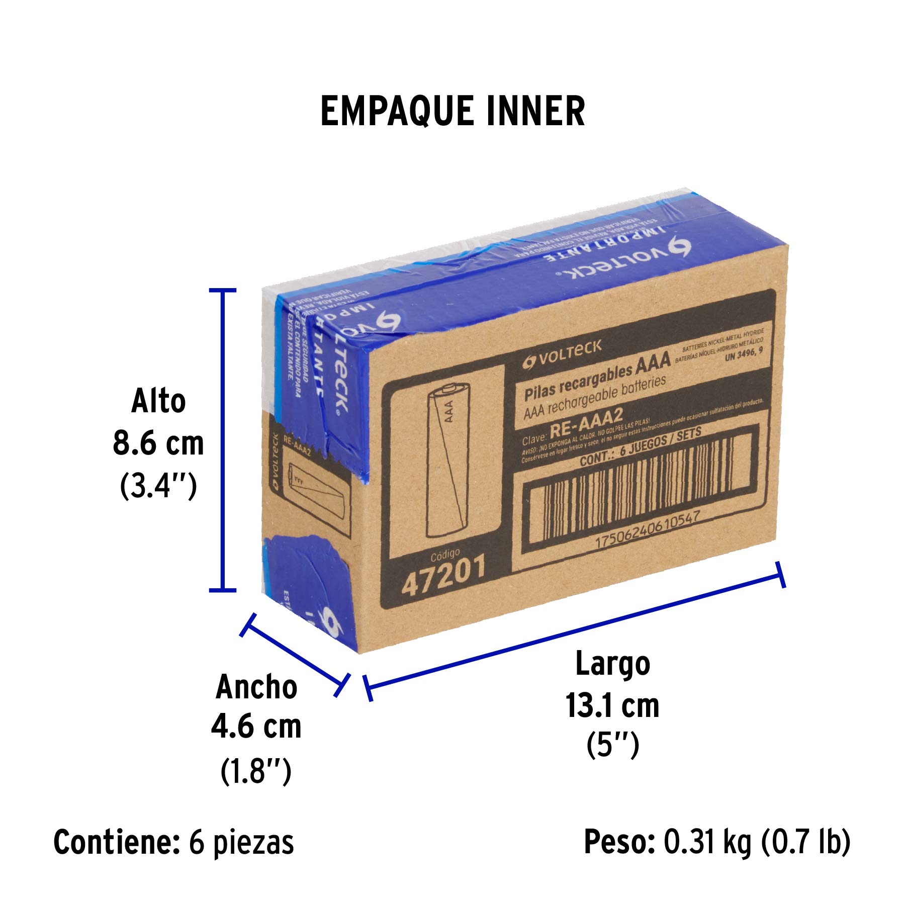 Pilas recargables, uso general, AAA, 600 mAh, 4 piezas