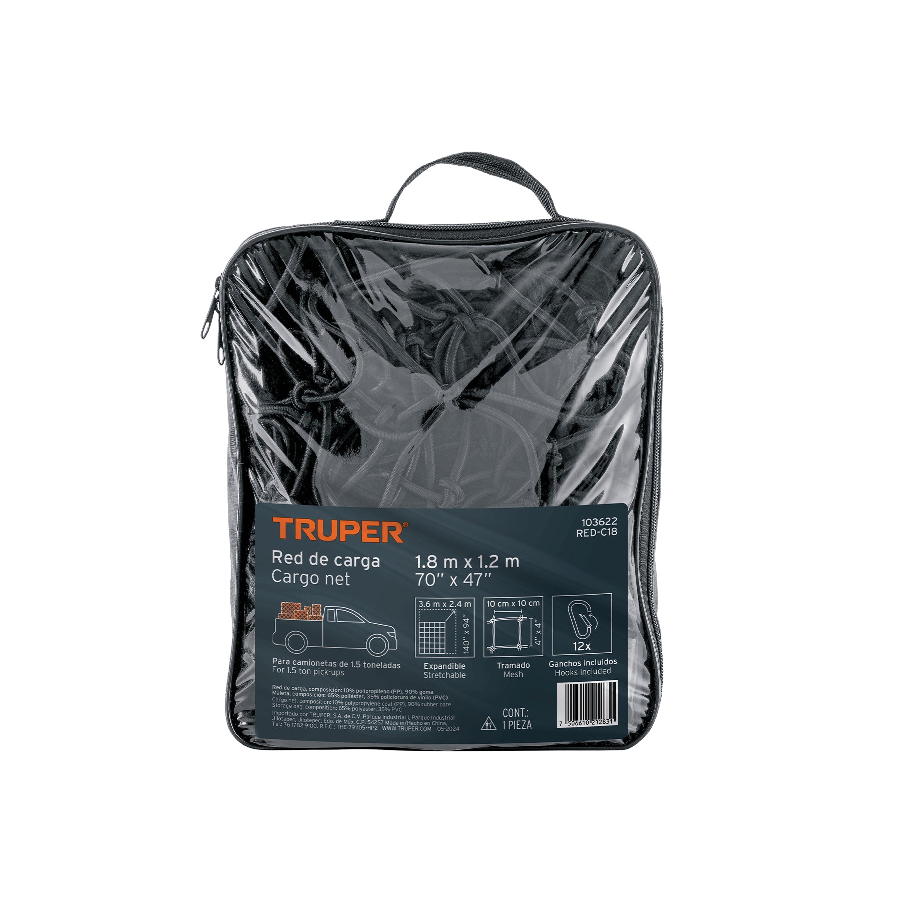 Red de carga 1.80 m x 1.20 m para camioneta, 1.5 Ton, Truper