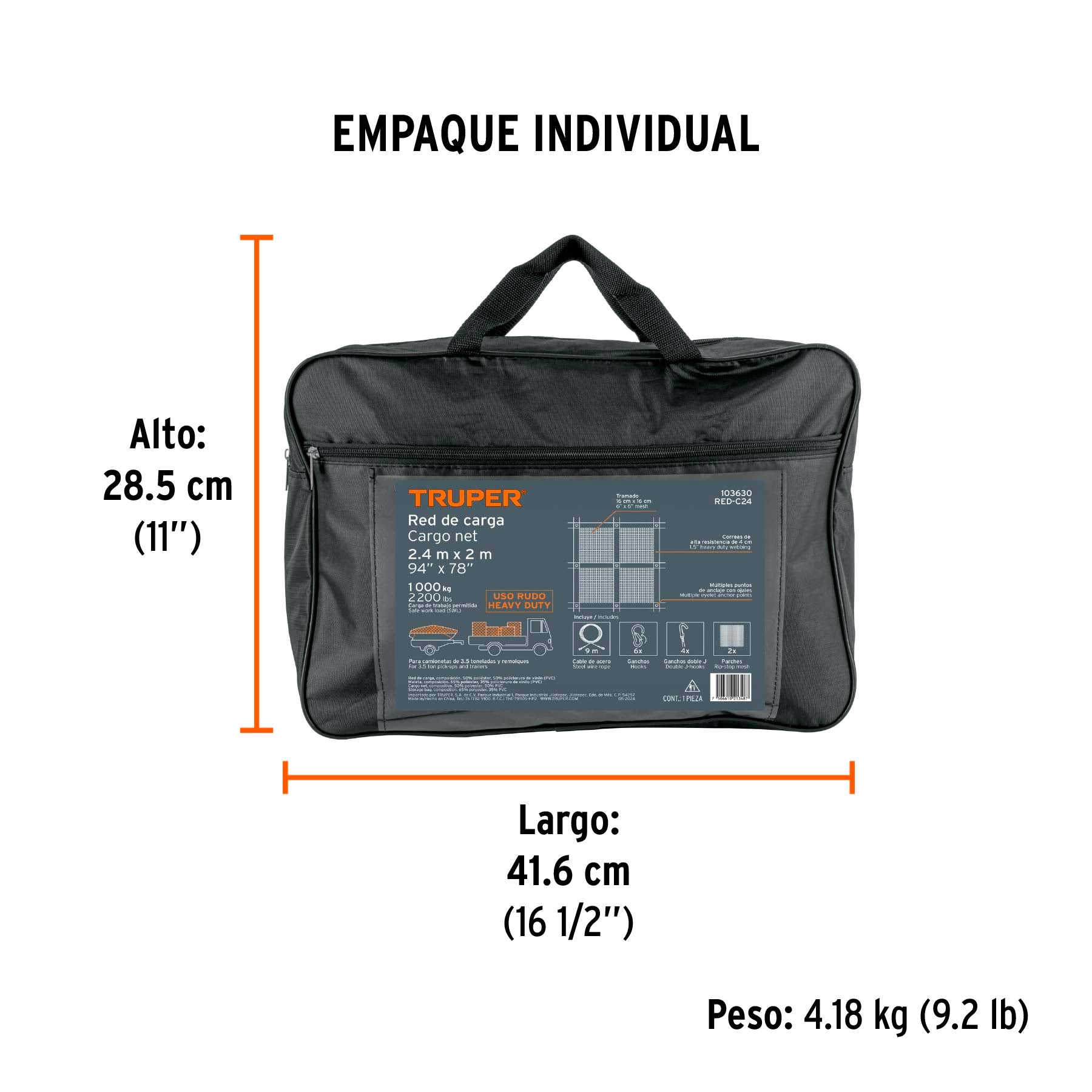 Red de carga 2.44 m x 2.05 m para camioneta, 3.5 Ton,Truper