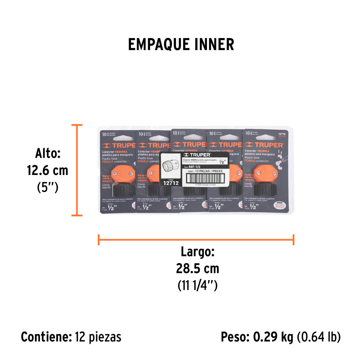 Conector plástico, hembra 1/2"