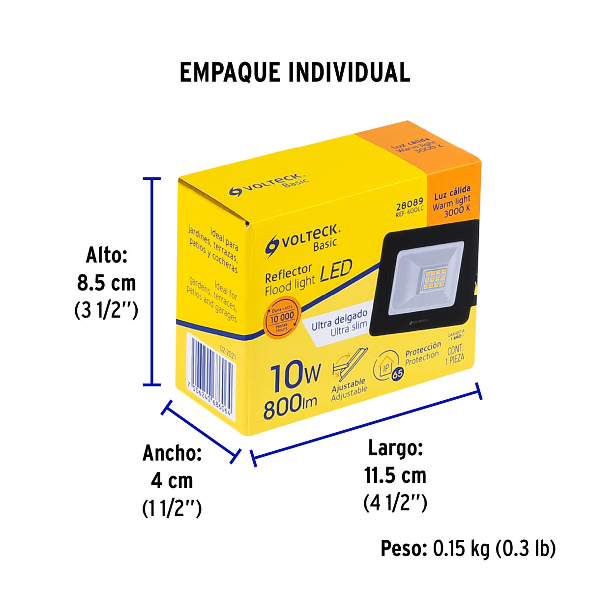 Reflector ultra delgado LED, 10 W, luz cálida,Volteck Basic