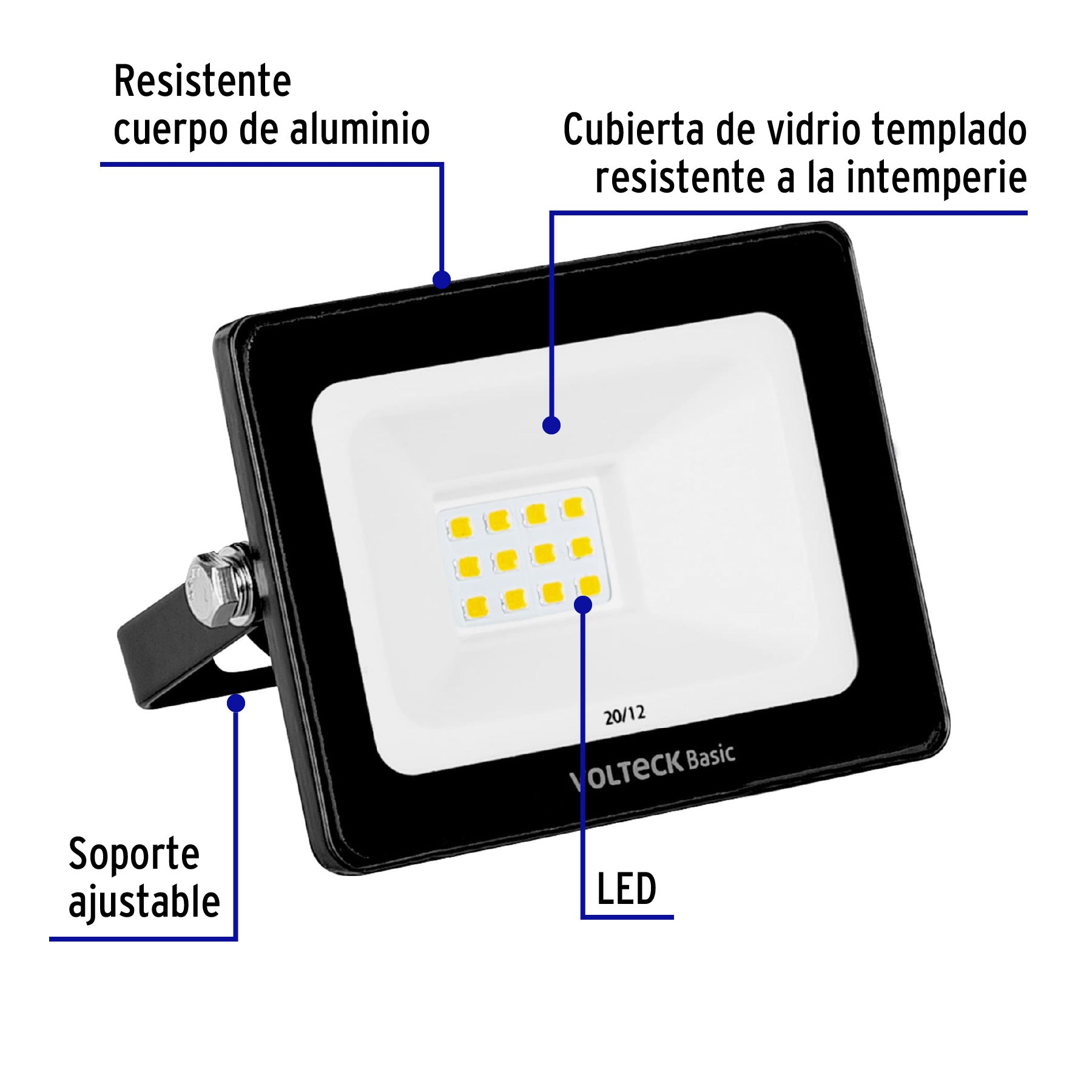 Reflector ultra delgado LED, 10 W, luz cálida,Volteck Basic