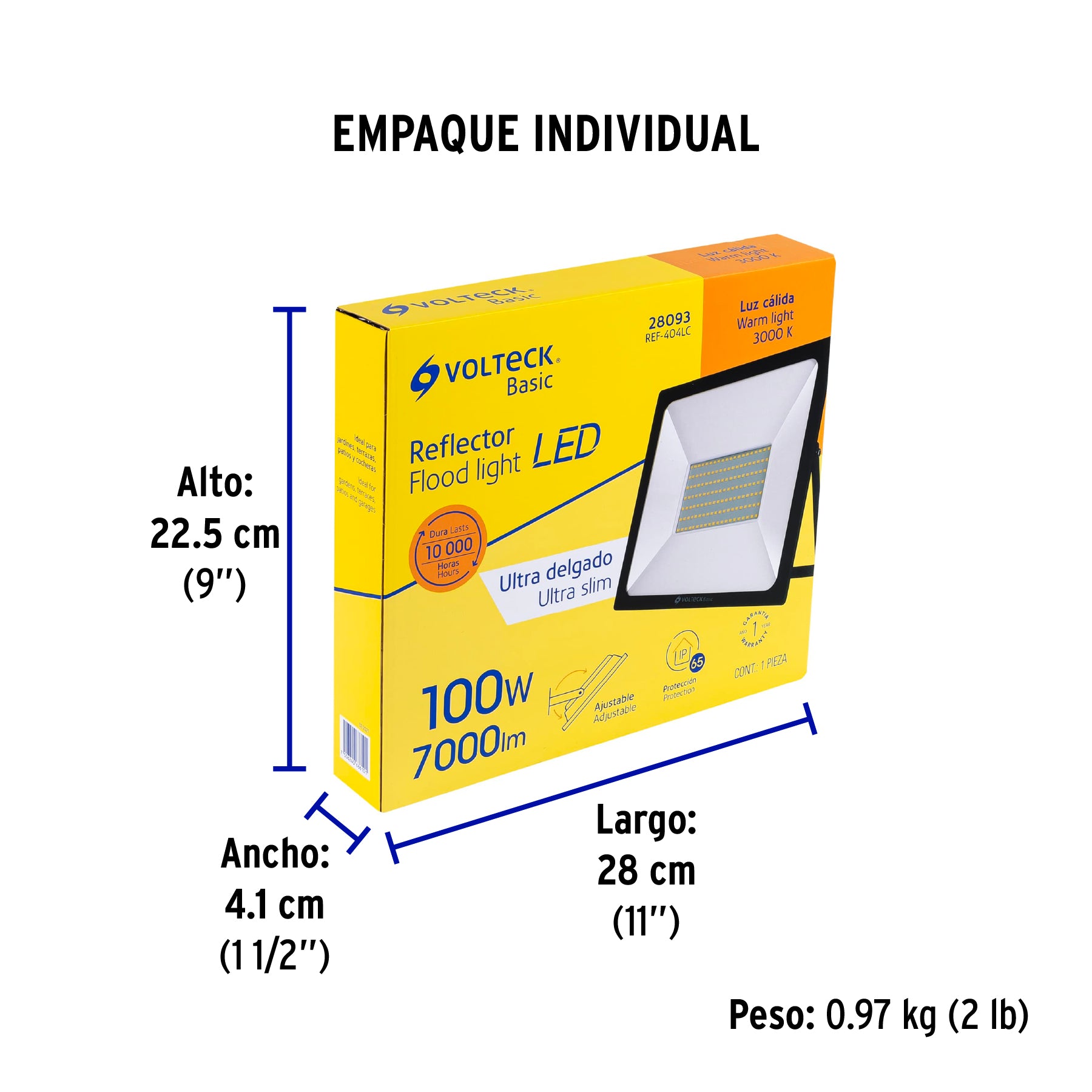 Reflector ultra delgado LED, 100W, luz cálida,Volteck Basic