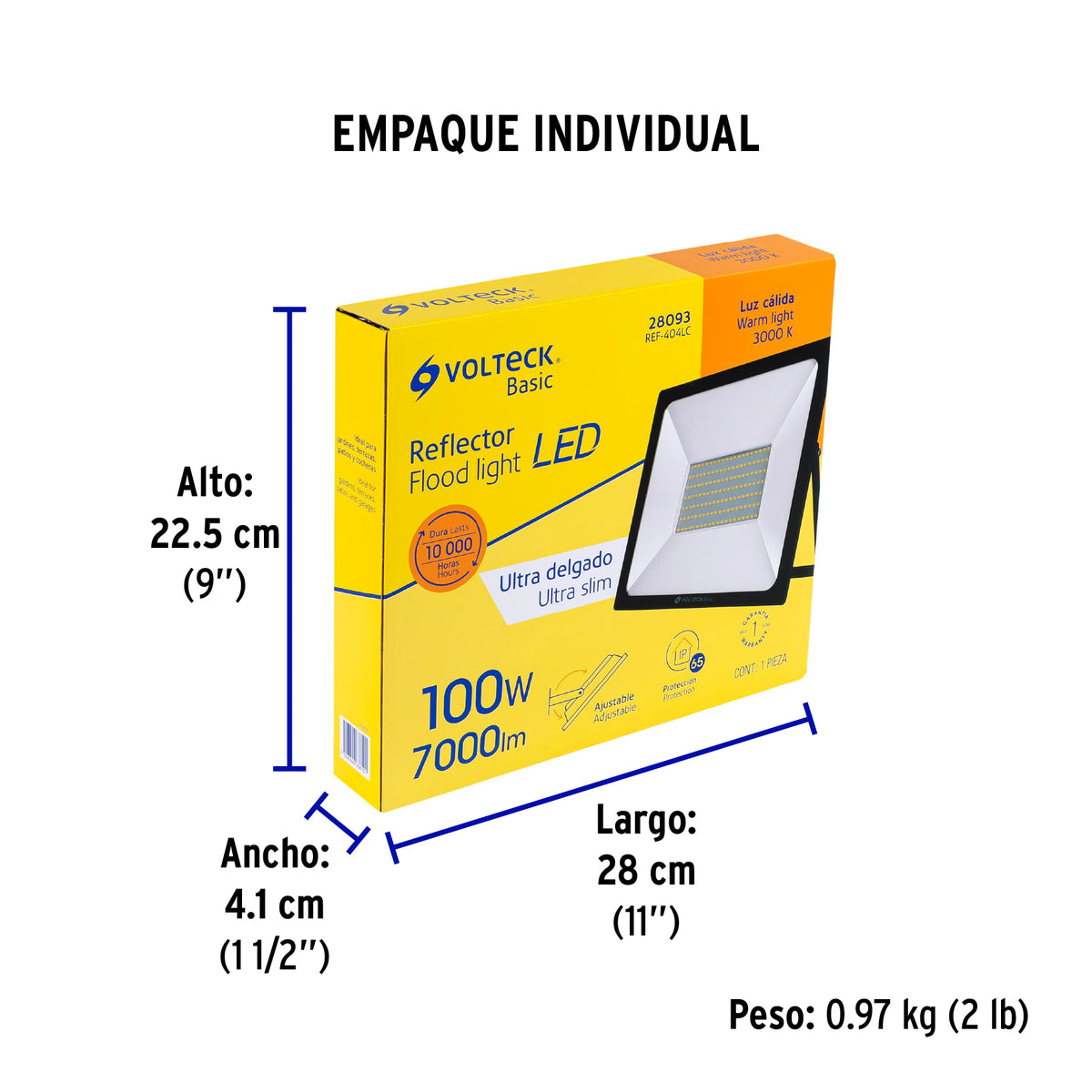 Reflector ultra delgado LED, 100W, luz cálida,Volteck Basic