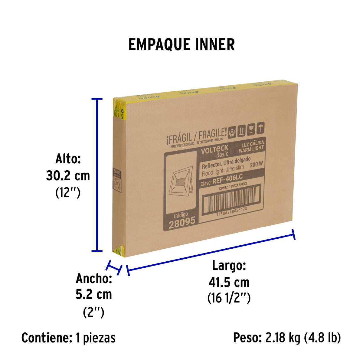 Reflector ultra delgado LED, 200W, luz cálida,Volteck Basic