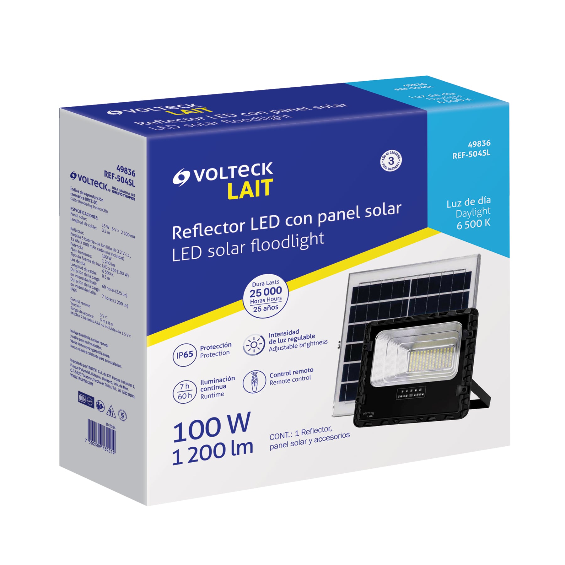 Reflector Led 100 W con panel solar, luz de día, Volteck