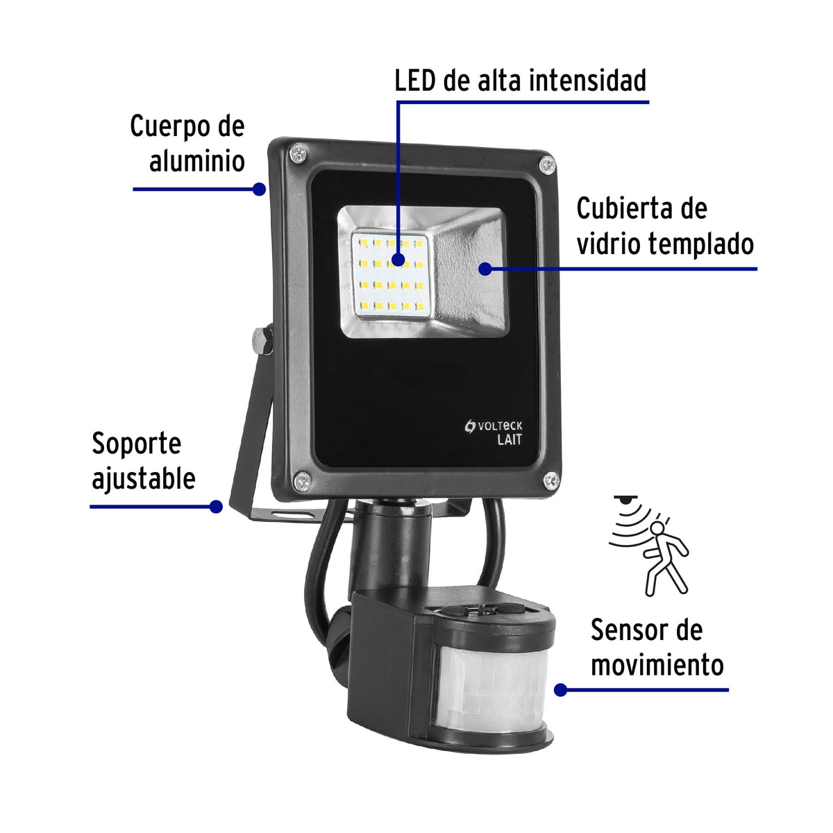 Reflector de LED, 10 W con sensor de movimiento