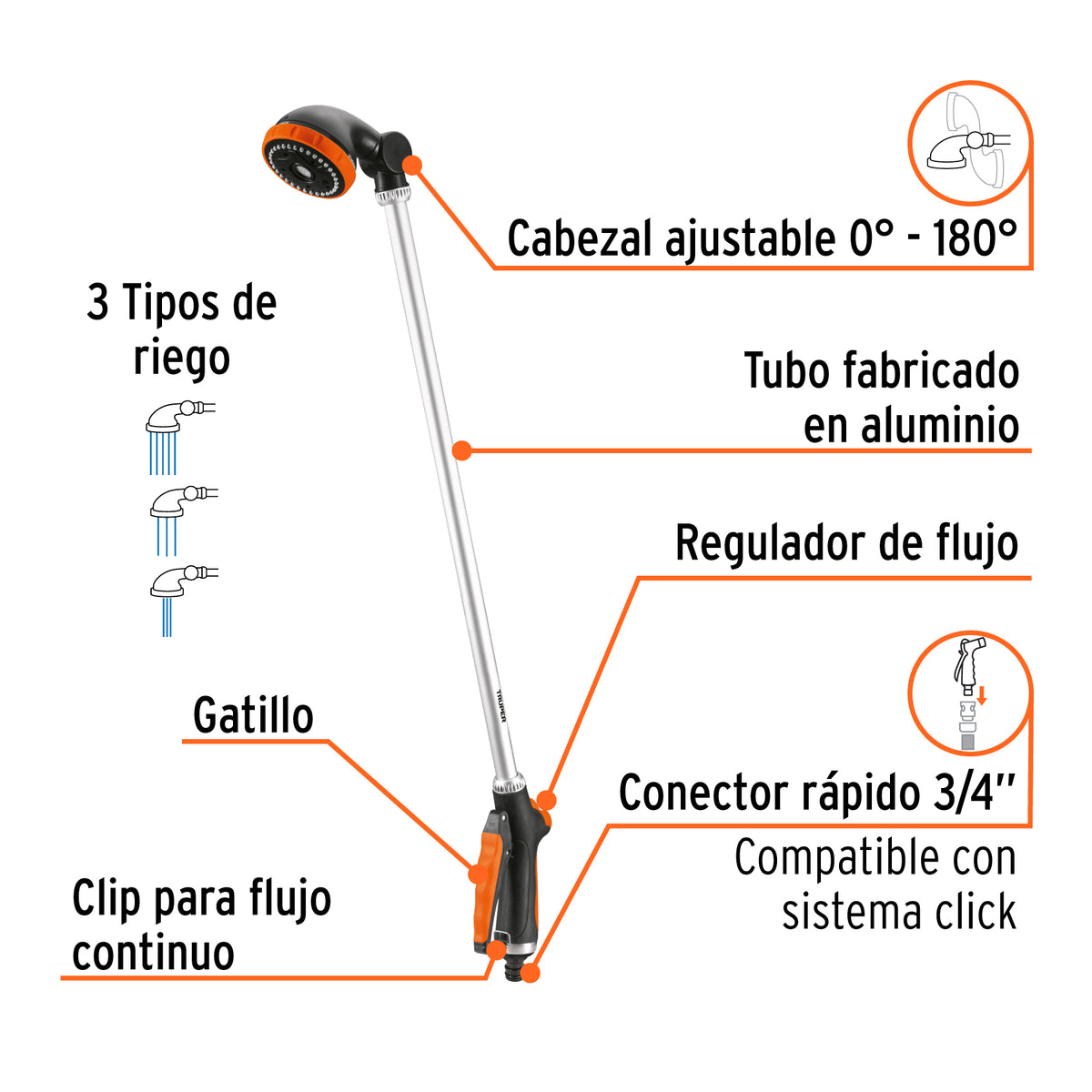 Aspersor tipo regadera con tubo de 32"
