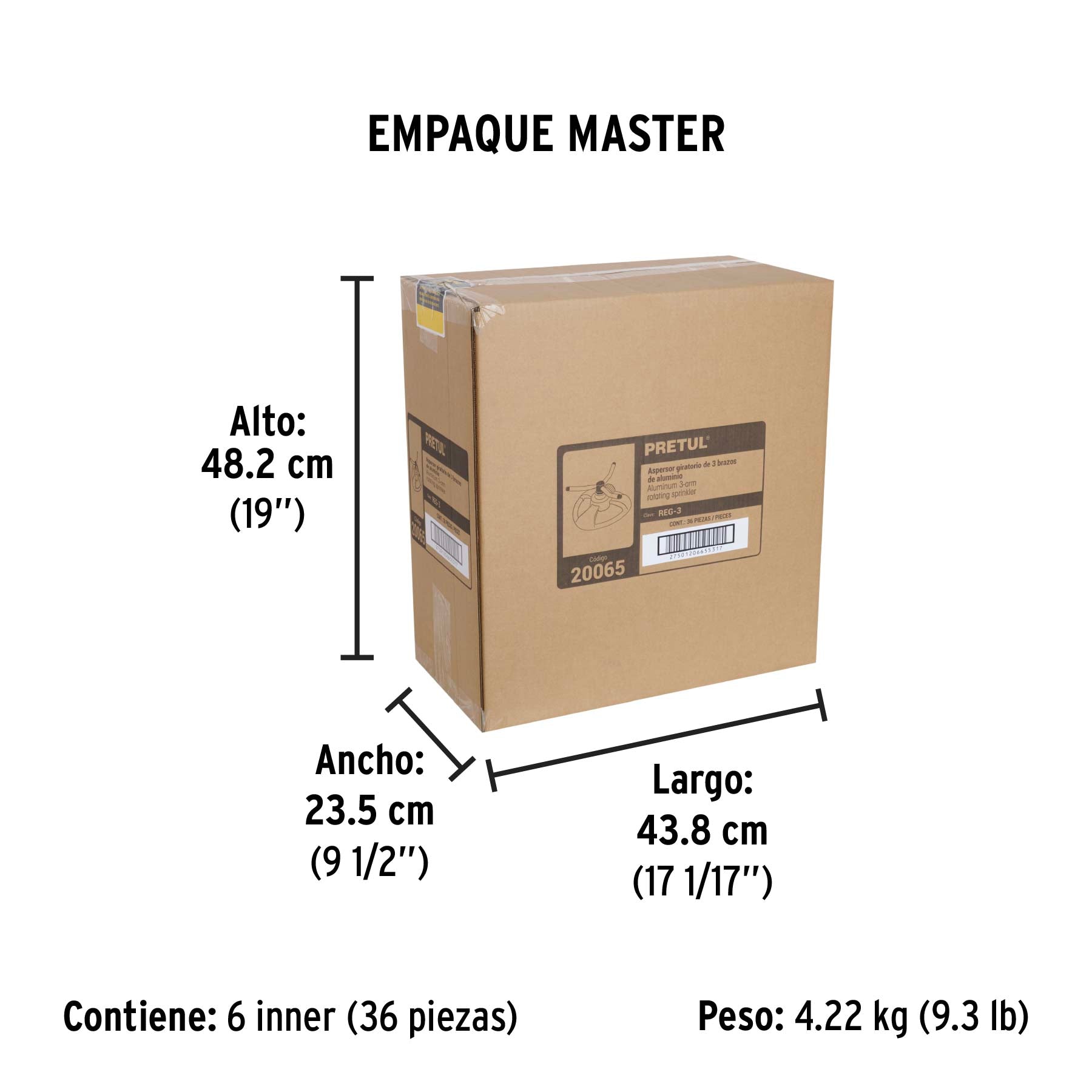 Regadera giratoria con 3 brazos, pretul