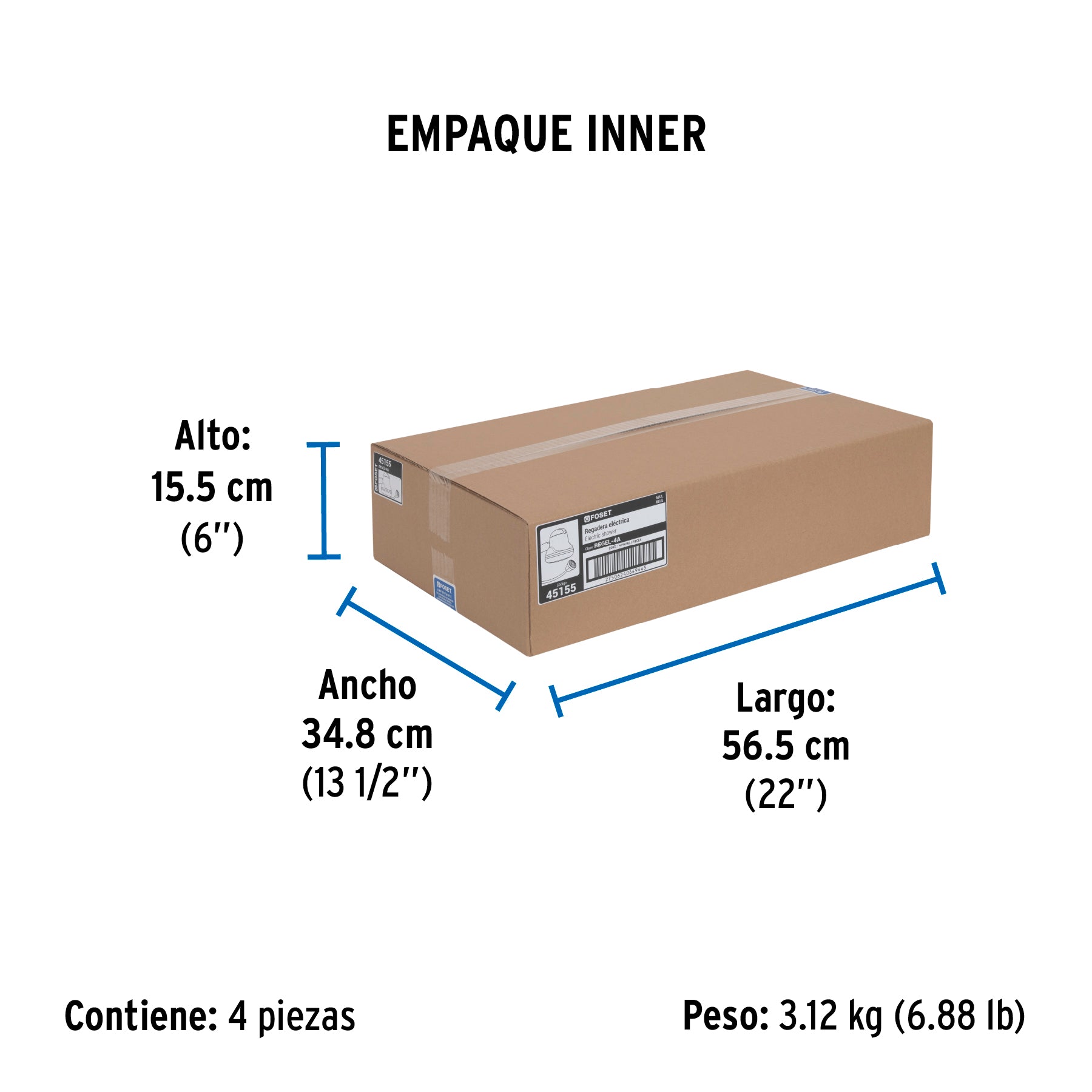 Regadera eléctrica, 4 temperaturas, azul