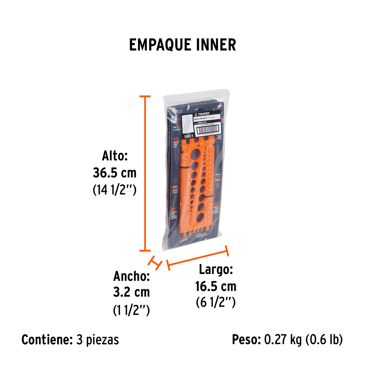 Regleta medidora de tuercas y tornillos, std y mm, TRUPER